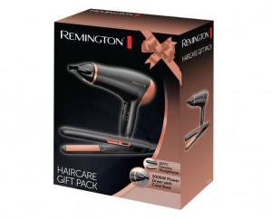 Set placa de indreptat parul + uscator de par Remington D3012GP invelis ceramic 2000W Negru Auriu - Img 7