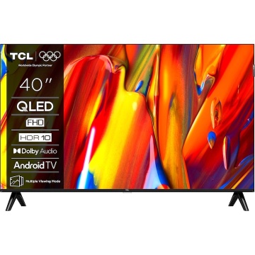 Televizor Smart QLED TCL 40V5C, 100 cm, Full HD, Android TV, Dolby Audio, Negru, Clasa F