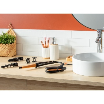Aparat de coafat Rowenta CF4231F0, Infinite Looks 14 în 1, invelis ceramic, accesoriu conic pentru bucle, perie rotunda, negru/portocaliu - Img 8