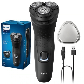 Aparat de ras PHILIPS Seria 1000 S1141/00, 3 capete rotative 4D Flex, lame PowerCut, ras umed&uscat, autonomie 40 min, maner ergonomic, capac de protectie, complet lavabil, negru - Img 1