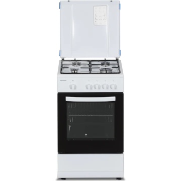 Aragaz Heinner HFSC-SME50WH, Gaz, 4 arzatoare, Dispozitiv siguranta plita si cuptor, 50 cm, Alb