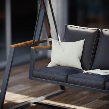 Balansoar gradina, pentru 3 persoane, otel/textil, 203 x 130 x 175 cm, gri - Img 5
