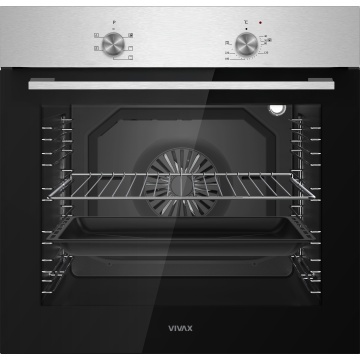 Cuptor incorporabil VIVAX BO-806BFM X, Electric, Clasa A, Capacitate 80 l, 5 programe + Lumina, Grill, Convectie, Dezghetare, Temperatura ajustabila 40–240°C, 2500W, Ventilatie tangentiala de racire, Ghidaje cromate detasabile, Usa dubla din sticla, Inox - Img 2