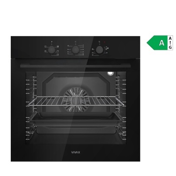 Cuptor incorporabil VIVAX BO-806BFTM G, Electric, Clasa A, Capacitate 80 l, 5 programe + Lumina, Grill, Convectie, Temperatura ajustabila 40–240°C, 2500W, Timer, Ghidaje cromate detasabile, Usa dubla din sticla, Ventilatie tangentiala de racire, Negru