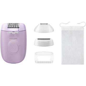 Epilator Philips Seria 4000 BRE257/00, 2 setari de viteza, cap de epilare lavabil, 4 accesorii pentru corp si zona inghinala, lumina LED, Lila