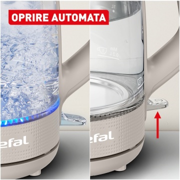 Fierbator electric Tefal Morning KO2G0BE0, 2000 W, 1.7 L, sticla, filtru anticalcar, baza rotativa, oprire automata, Crem - Img 5