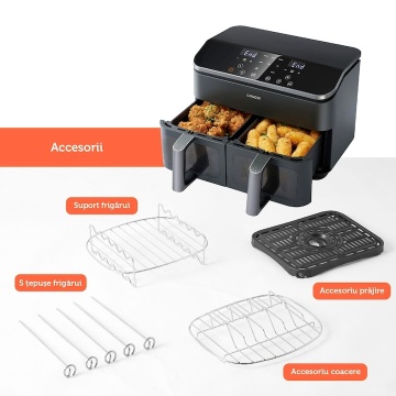 Friteuza cu aer cald Cosori Dual Basket, 8 functii de gatire, 1750 W, 230℃, doua cosuri cu fereastra transparenta, 8.5 litri - Img 3