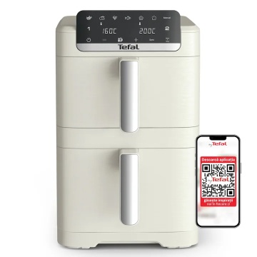 Friteuza dubla cu aer cald Tefal Easy Fry Crispy Stack EY752AE0, 2700 W, 10 L - Air fryer cu 7 programe automate, 2 compartimente, temperatura ajustab