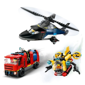 LEGO® City - Elicopter, autospeciala de pompieri si submarin in versiuni remixate 60462, 874 piese - Img 4