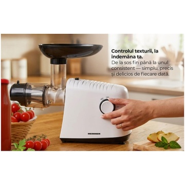 Masina de pasat rosii/fructe moi Heinner PureTomato HTG-LK13WH, 1340 W, Capacitate tocare 34 Kg/h, Buton pornire on/off, Functie reverse, Alb - Img 7