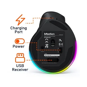 Mouse ergonomic wireless pentru dreptaci Meetion BTM010R, 2400 dpi, Negru - Img 4