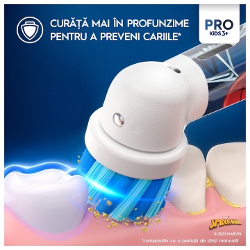 Periuta de dinti electrica Oral-B Pro Kids Spiderman pentru copii, Curatare 2D, 2 programe, 1 capat, 4 autocolante, trusa de calatorie, Albastru - Img 11