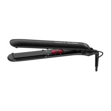 Placa de indreptat parul Rowenta EasyLiss Karl Lagerfeld SF161LF0, Ceramic Tourmaline, 200 °C, placi inteligente, functie Straight & Curl, incalzire rapida, cablu 1.8m, negru&rosu