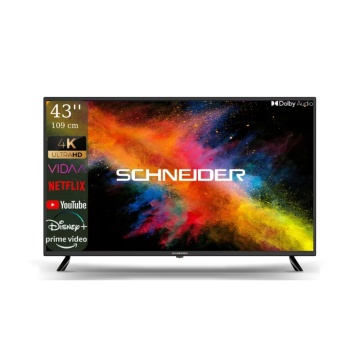 (Resigilat) Televizor Smart SCHNEIDER Ultra HD 4K 43SC691K de 109 cm, Sistem VIDAA OS, Wi-Fi, Netflix, YouTube, Prime Video, Disney Plus, Audio Dolby, Negru, Clasa E