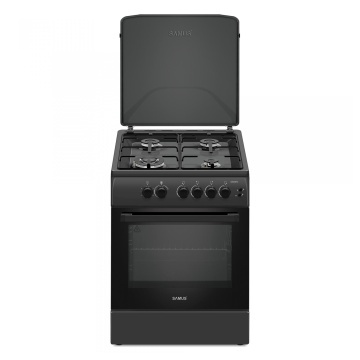 Aragaz Samus SM664BPGS Antracit, 4 arzatoare gaz, Arzator Wok, Grill pe gaz, Aprindere electrica, Timer, 60x60 cm, Negru mat