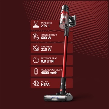 Aspirator vertical fara fir 2 in 1 Samus Hurricane 2, 600 W, 29 kPa, autonomie 60 min, recipient 0.8 L, filtru HEPA - Img 9