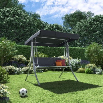 Balansoar gradina, pentru 3 persoane, otel/textil, 202 x 118 x 157.5 cm, gri - Img 2