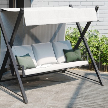 Balansoar gradina, pentru 3 persoane, otel/textil, 213 x 155 x 189 cm, gri - Img 5