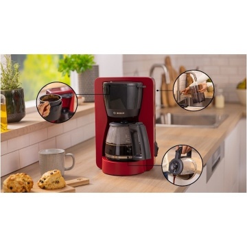 Cafetiera Bosch My Moment TKA2M114, 1.37 l, cana sticla, sistem antipicurare, oprire automata, rezervor de apa detasabil, cu sistem de umplere usoara, Rosu - Img 8