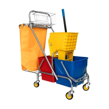 Carucior profesional de curatenie cu sistem dublu de stoarcere mop, 50 L - Img 5