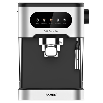 Espressor Samus Cafe Gusto 20, Manual, 1350 W, 20 bar, Control tactil, Rezervor 1.5 L, Spumare lapte, Negru-Inox