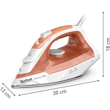 Fier de calcat cu abur Tefal Virtuo FV2C40E0, 2000 W, 120 g/min, 0.24 l, Talpa ceramica, Calcare verticala, Sistem antipicurare, Alb/Portocaliu - Img 2