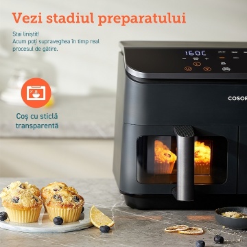 Friteuza cu aer cald Cosori Dual Basket, 8 functii de gatire, 1750 W, 230℃, doua cosuri cu fereastra transparenta, 8.5 litri - Img 10