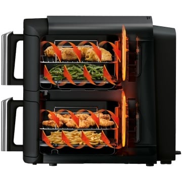 Friteuza cu aer cald Ninja Double Stack SL300, 2470W, 7.6l, 2 sertare suprapuse cu acoperire ceramica, 2 placi grill din inox, negru - Img 5