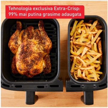 Friteuza cu aer cald Tefal Dual Easy Fry & Grill EY905B10, 2700 W, capacitate 8.3 L, 8 programe automate, vase detasabile antiaderente, Tehnologia ExtraCrisp, temperatura reglabila 40-200°C, display LCD, gri - Img 3