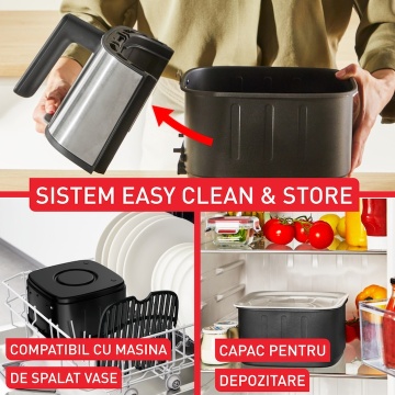 Friteuza cu aer cald Tefal Easy Fry Silence EY572DE1, 1670 W, 5l, 11 programe, pana la 220°C, afisaj digital, functie mentinere cald, argintiu & negru - Img 8
