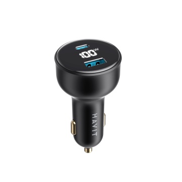Incarcator auto cu Display Digital HAVIT CC100W, 1 USB-A, 1 USB-C, 100W, Negru