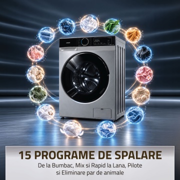 Masina de spalat rufe Samus WSADI-10149DS, 10 kg, 1350 rpm, Clasa A, Motor Inverter, Abur, Gri inchis - Img 14