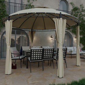 Pavilion gradina, otel/aluminiu/poliester, 370 x 370 cm, H 275 cm, bej - Img 4
