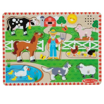 Puzzle din lemn cu sunete Melissa & Doug Spin Master - Animale de la Fermă si Fermier 2 Ani+ - Img 3