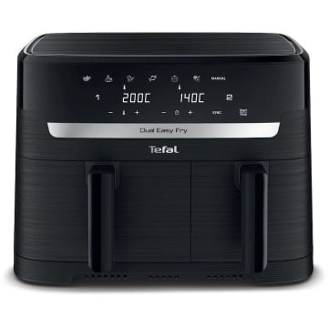 (Resigilat)Friteuza dubla cu aer cald Tefal Dual Easy Fry EY901N10, Putere 2700W, 7 Programe de gatire, Ecran LCD, Capacitate 5.2L + 3.1L, Negru