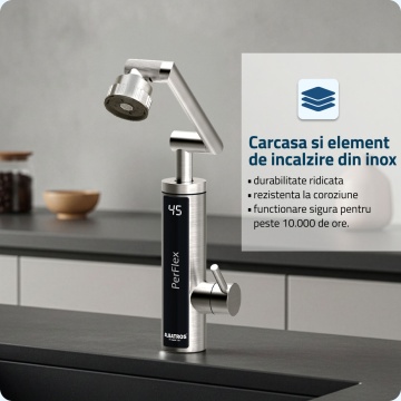 Robinet electric Albatros Perflex, 3300 W, afisaj digital temperatura, apa calda in 3 secunde, 4 tipuri de jet, carcasa inox, IPX4 - Img 3