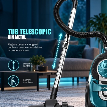 Aspirator fara sac Samus Tornado, 800 W, Recipient 3 L, Filtru HEPA lavabil, Sistem Cyclone, Turcoaz - Img 10