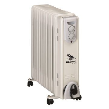 Calorifer electric Albatros RA-11T, 11 elementi, 2500 W, 3 trepte de putere, termostat reglabil, rotile, Alb