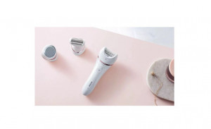 Epilator umed si uscat Philips Seria 8000 BRE730/10, 7 accesorii, 32 pensete, utilizare fara fir, 2 setari viteza, opti-light, discuri ceramice, Argintiu - Img 5