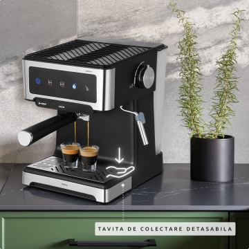 Espressor Samus Espressia 20, 20 bar, 1150 W, Rezervor 1.8 L, Duza abur, Control tactil, Negru/Inox - Img 9