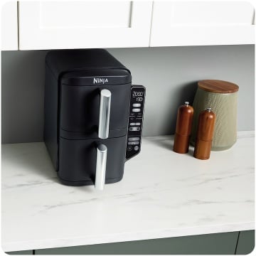 Friteuza cu aer cald Ninja Double Stack SL300, 2470W, 7.6l, 2 sertare suprapuse cu acoperire ceramica, 2 placi grill din inox, negru - Img 6