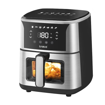 Friteuza cu aer cald Samus AF5-S1400DW, 1400 W, 5 L, Display led, Timer 60 min, 7 Programe, Fry Force 360°, Touch Control, Negru/Argintiu