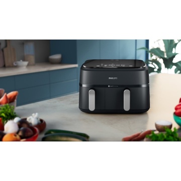 Friteuza dubla fara ulei Philips Airfryer Seria 3000 NA351/00, tehnologia Rapid Air, 2 recipiente de 2 dimensiuni, afisaj digital, 8 presetari, capacitate 9 litri, cronometru, compatibila cu HomeID - Img 3