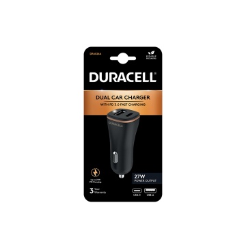 Incarcator auto Duracell dual USB-A + USB-C PD 27WBlack