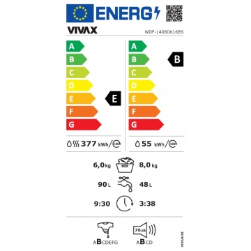 Masina de spalat rufe cu uscator VIVAX WDF-1408D616BS, Spalare 8 kg, 1400 RPM, Uscare 6 kg, Eco ,Clasa B Spalare, Clasa E Uscare, Display digital, Control electronic, Blocare acces copii, Temperatura reglabila, Quick Wash, Delay Start, 16 Programe, Alb - Img 3