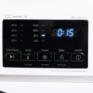 Masina de spalat rufe VIVAX WFL-140712CI, 7kg, 1400 RPM, BLDC Motor Inverter, Clasa A, Steam, Baby Care, Eco, Display digital, Temperatura reglabila, Drum Clean Sterilization, Qucik Wash, Delay Start, 12 Programe, Alb - Img 6