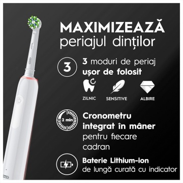 Periuta de dinti electrica Oral-B Pro 3 3500, Curatare 3D, 3 programe, 1 Incarcator, 1 Capat, Trusa de calatorie, Alb - Img 5