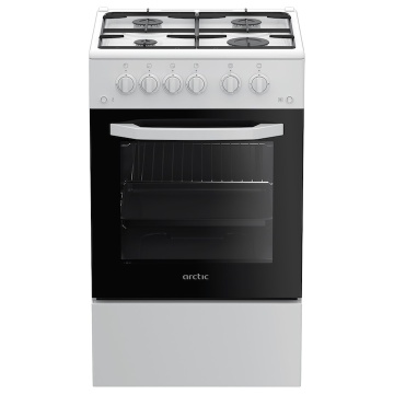 (Resigilat) Aragaz Arctic AGM5511DTTL, 4 arzatoare, Gaz, Aprindere electrica plita/cuptor, Safety Plus, Grill, Timer, Arzatoare cu eficienta ridicata, 50 cm, Alb