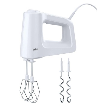 (Resigilat) Mixer de mana Braun HM3000WH, 450 W, 5 viteze + Turbo, 2 palete, 2 carlige pentru aluat, Alb/Gri