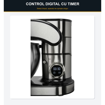Robot de bucatarie Buntz BMP-2000SL, 2000 W, Bol 10 L Inox, 6 Viteze, Functie Pulse, display Tactil, Mixer, Tocator si Blender, Inox - Img 5